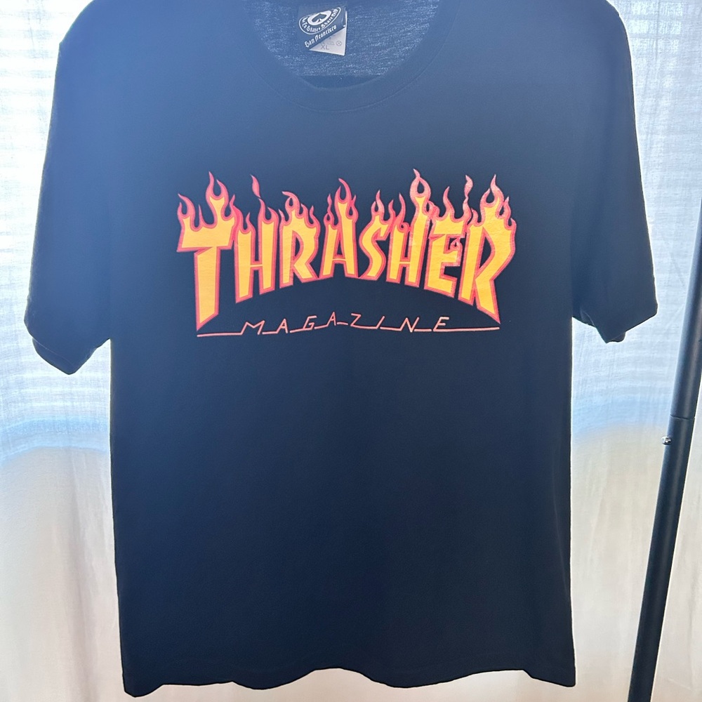 Thrasher Black Tee with Flame Logo